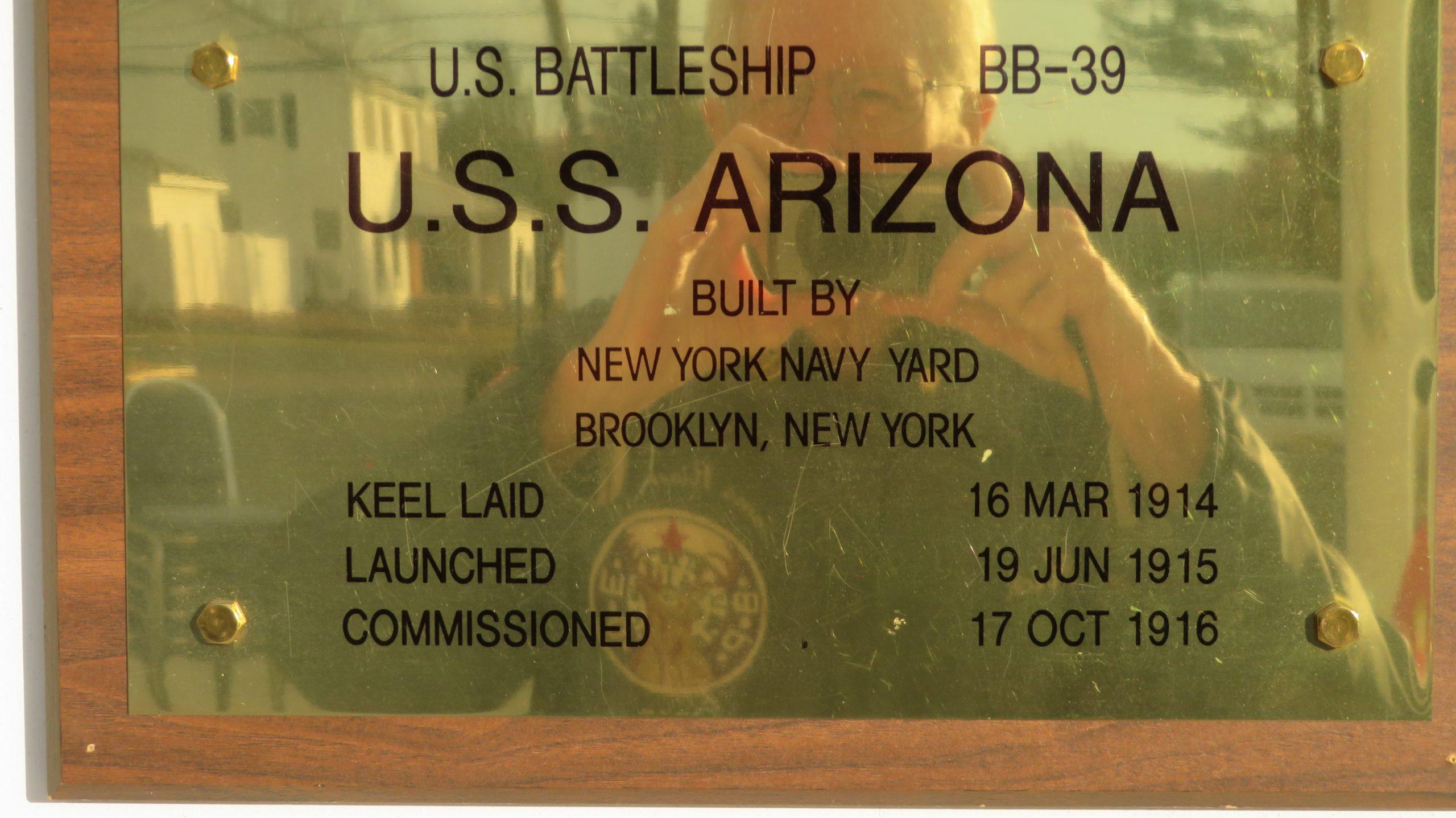 photo of plaque from USS Arizona Remnant